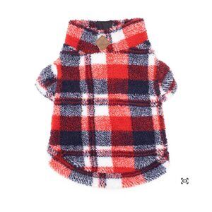 NWT Worthy Dog Quarter Zip Printed Sherpa Dog Pullover RED NAVY BLUE PLAID LARGE